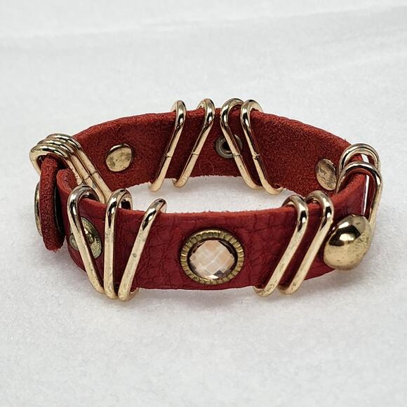 Natasha Red Leather Gold Hardware Bracelet - Picture 1 of 7